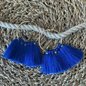 Gold Hoop Blue Tassel Earrings (A5)